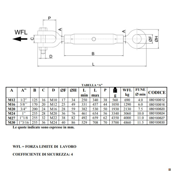 8010TZ Tenditori ad occhio e forcella canaula a tubo