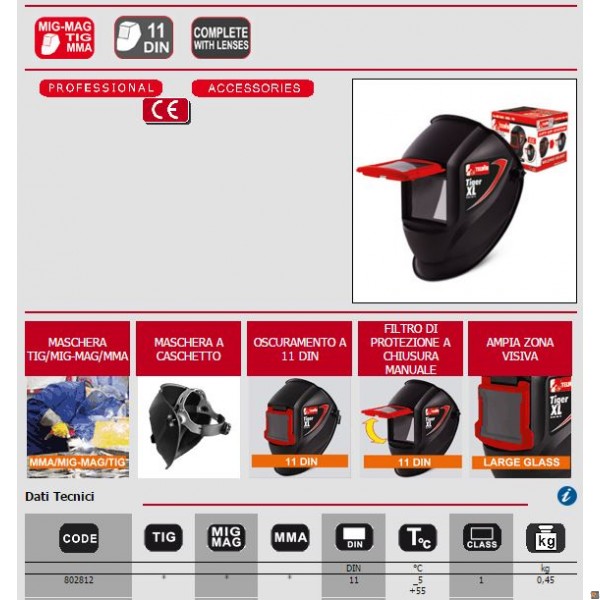 TIGER XL MASCHERA MMA-MIG/MAG-TIG cod. 802812
