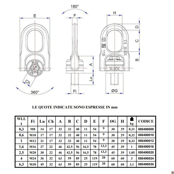 8049 - Golfare maschio orientabile alta resistenza