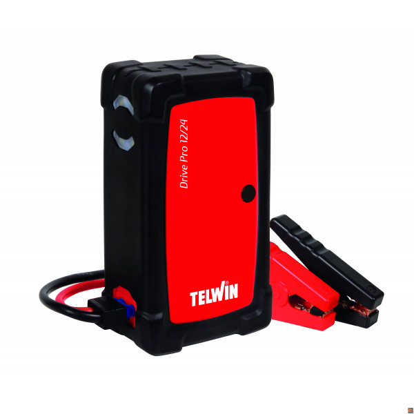 Potente avviatore Telwin multifunzione al litio Drive Pro 12V/24V, ideato per uso professionale.