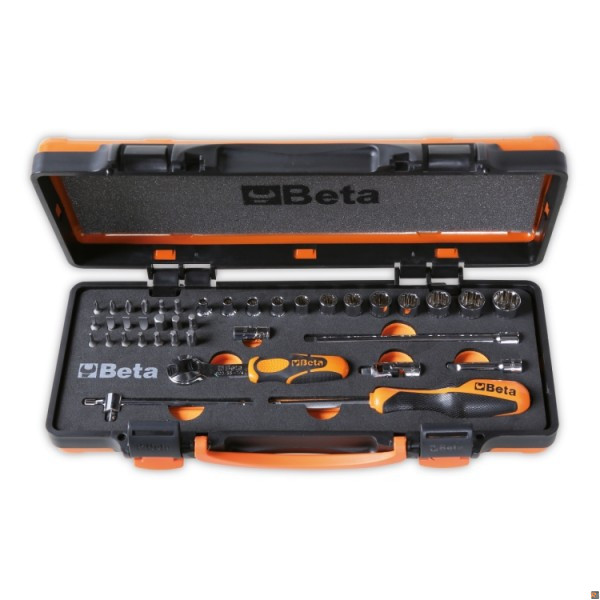 900U/C12M - Assortimento di 12 chiavi a bussola multimpronta, 20 inserti per avvitatori e 7 accessori in termoformato morbido, in cassetta di lamiera BETA UTENSILI