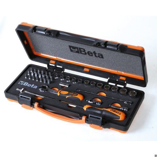 900U/C12M - Assortimento di 12 chiavi a bussola multimpronta, 20 inserti per avvitatori e 7 accessori in termoformato morbido, in cassetta di lamiera BETA UTENSILI