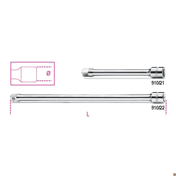 910/21 - PROLUNGHE CON ATTACCHI QUADRI MASCHIO E FEMMINA 3/8”