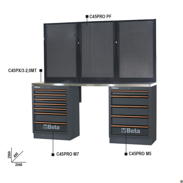 BANCHI PRO PIANI INOX 2,0MT 2MOD+2PANNEL C45PRO BPX-2,0 BETA 045000042