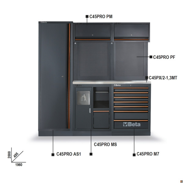 ARREDI PRO C-2MT PIANO INOX 2MOD+ARMADIO C45PRO CX BETA 045000023