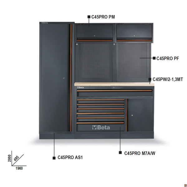 ARREDI PRO E - 2MT WOOD 1 MOD. + ARMADIO C45PRO EW BETA 045000034