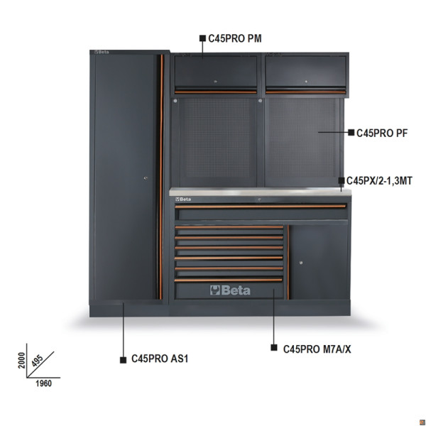 ARREDI PRO E - 2MT INOX 1 MOD. + ARMADIO C45PRO EX BETA 045000033