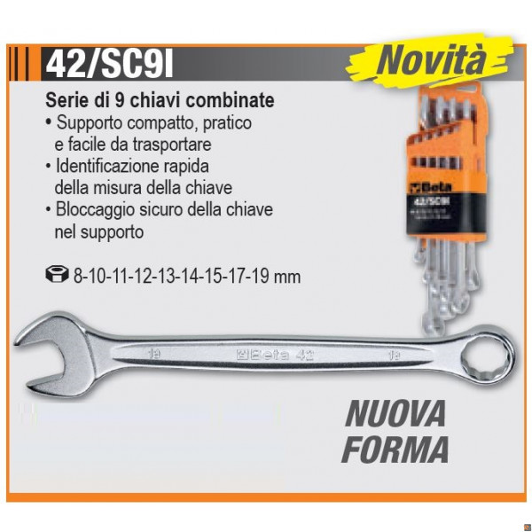 42/SC9I - SERIE DI 9 CHIAVI COMBINATE CON SUPPORTO COMPATTO
