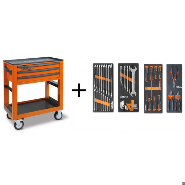 C50S-O CARRELLO BETA SERVICE 3 DRAWERS ORANGE C50S-O COMPLETO DI 43 UTENSILI