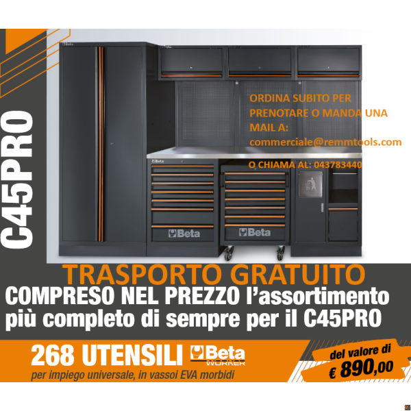 Combinazione arredo officina C45PRO X (piano in inox) con assortimento BW 5945