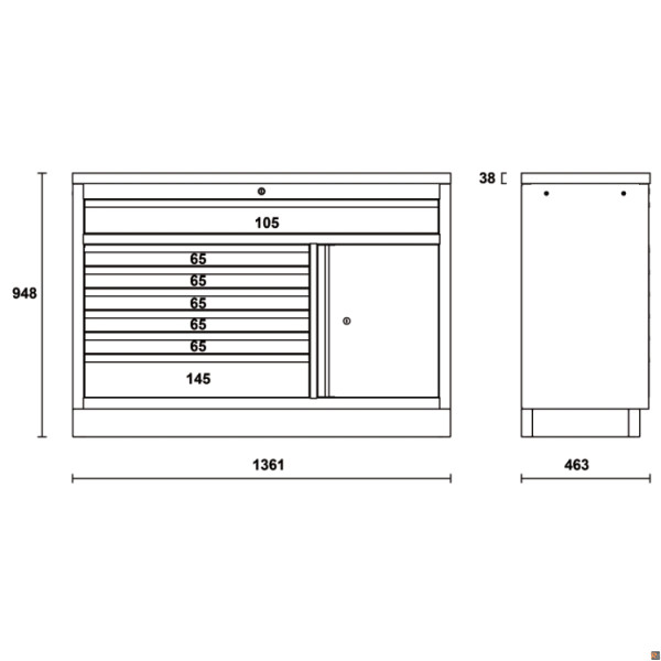 MODULO FISSO 7 CASSETTI PIANO LEGNO C45PRO M7A/W BETA 045000171