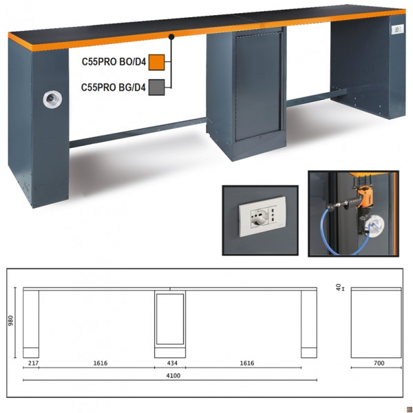 C55PRO B-D4 - BANCHI PRO COMPLETI GREY 4MT BG/D4