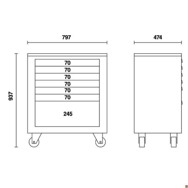 C55C7 - Cassettiera mobile con 7 cassetti per arredo officina BETA UTENSILI 055000201
