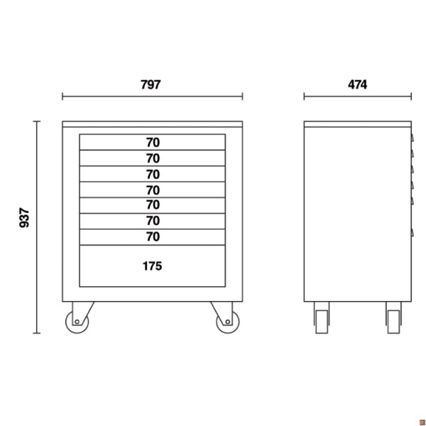 C55C8 - Cassettiera mobile con 8 cassetti per arredo officina BETA UTENSILI 055000206