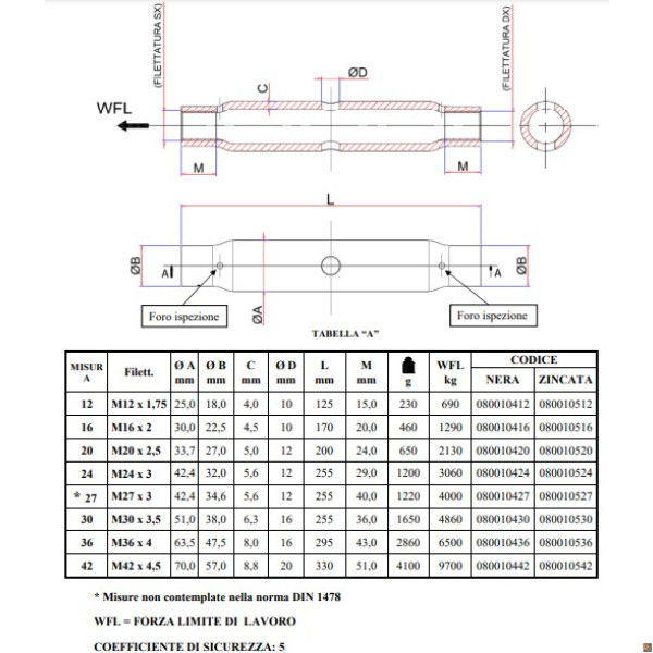8001TZ Canaule a tubo per tenditori zincati