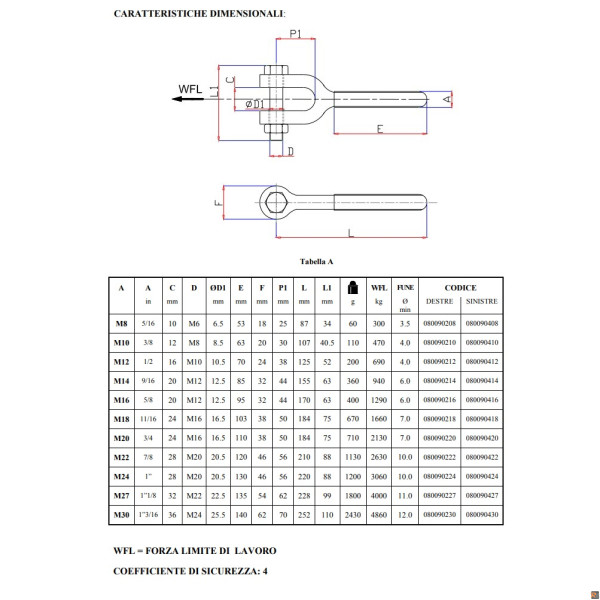 8009FS - forcelle per tenditori zincate - FILETTATURA SINISTRA