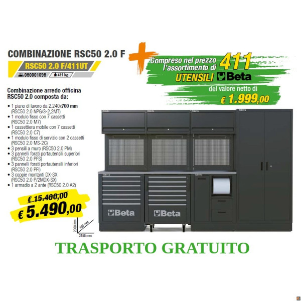 Combinazione arredo officina RSC50 2.0 con 411 utensili IN OMAGGIO