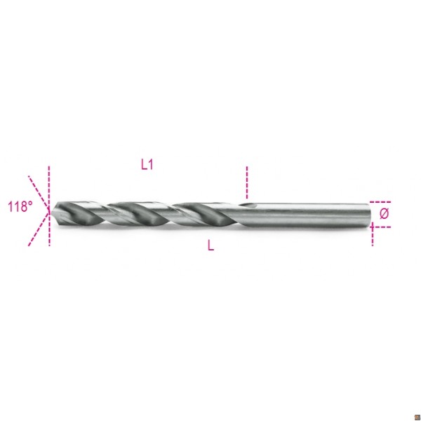 412 - PUNTE ELICOIDALI CILINDRICHE SERIE CORTA IN ACCIAIO HSS RETTIFICATE LUCIDE - 6,5
