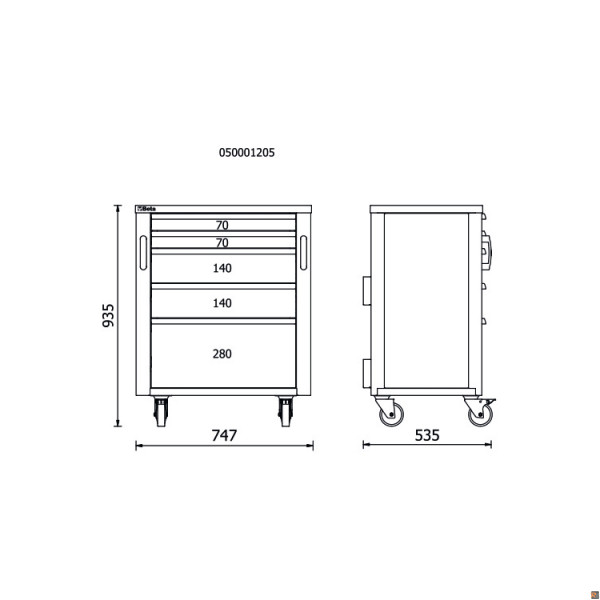 RSC50 C5 - Cassettiera mobile con 5 cassetti per arredo officina RSC50