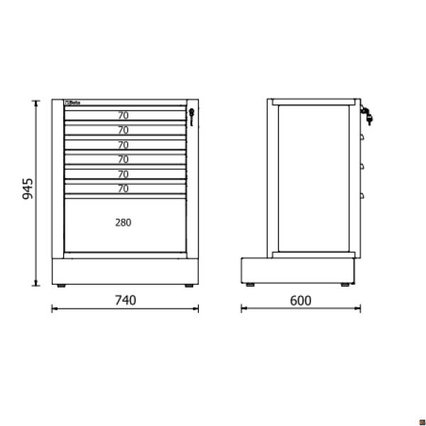 RSC50 M10 - Modulo fisso con 10 cassetti per arredo officina RSC50