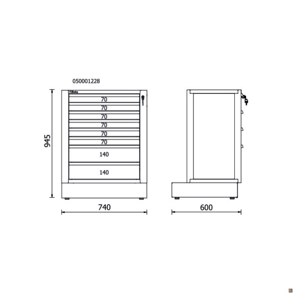 RSC50 M8 - Modulo fisso con 8 cassetti per arredo officina RSC50