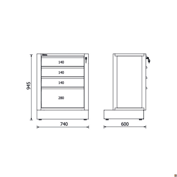 RSC50 M4 - Modulo fisso con 4 cassetti per arredo officina RSC50