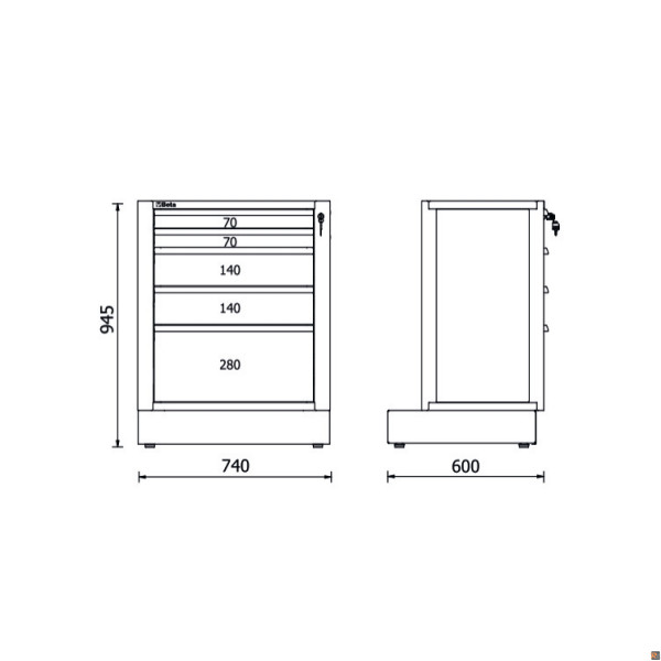 RSC50 M5 - Modulo fisso con 5 cassetti per arredo officina RSC50