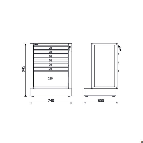 RSC50 M7 - Modulo fisso con 7 cassetti per arredo officina RSC50