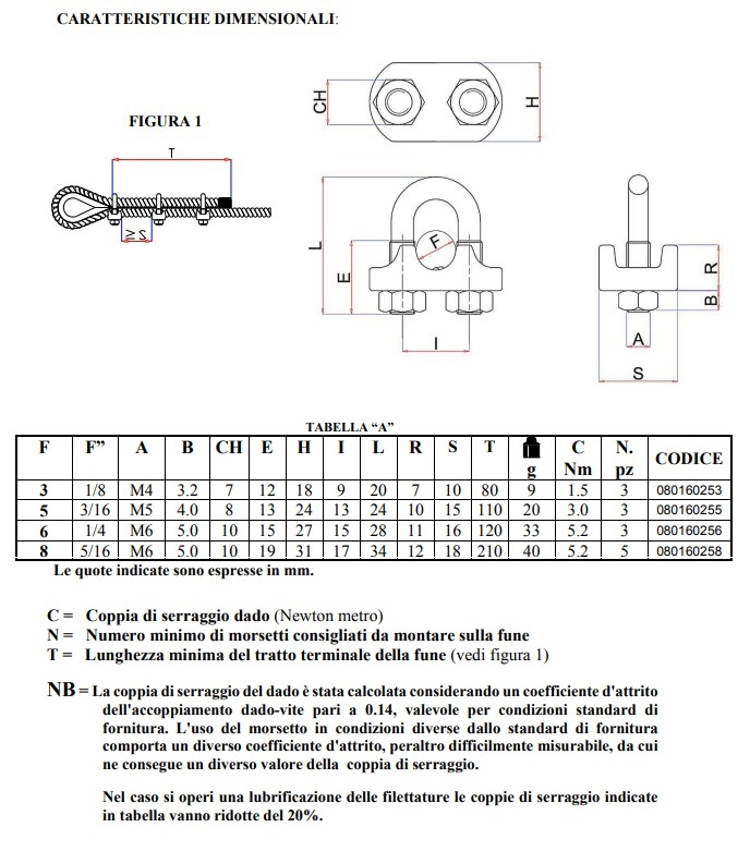 8016fr morsetti in acciaio zincati misure