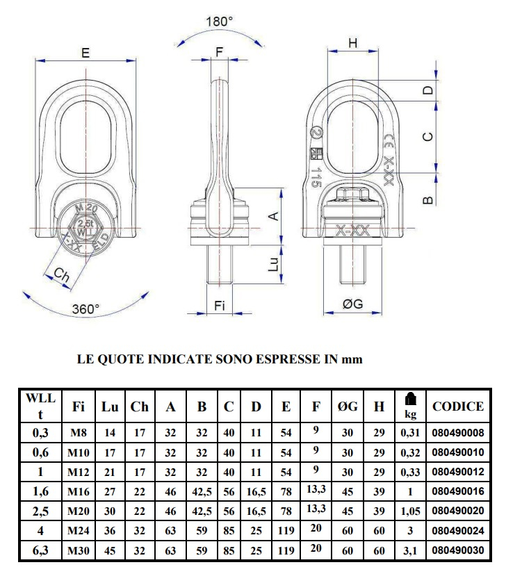 8049 - golfare maschio orientabile - misure