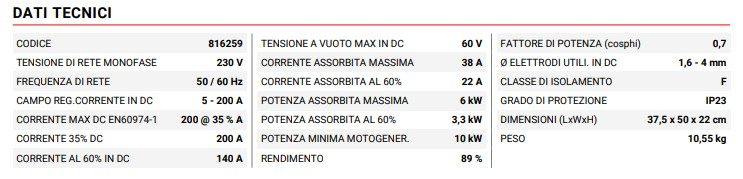 816259 TELWIN DATI TECNICI 816259 DATI TECNICI